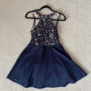 Navy Lace Skater Dress